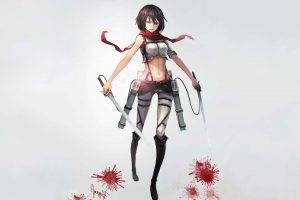 Mikasa Ackerman, Anime Girls, Weapon, Gray Background, Shingeki No Kyojin