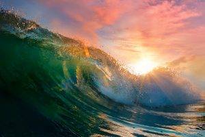 landscape, Nature, Waves, Sunset, Water, Huge, Clouds, Sun Rays, Summer, Colorful, Sea