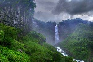 nature, Landscape, Waterfall, River, Forest, Clouds, Japan, Mist, Trees