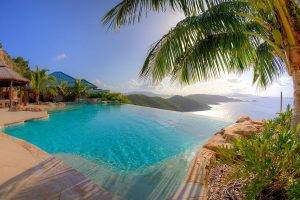 nature, Landscape, Resort, Swimming Pool, Palm Trees, Sea, Tropical, Summer, Hill, Vacations, Water, Sunset