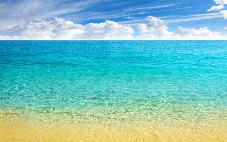 nature, Landscape, Sea, Beach, Horizon, Caribbean, Tropical, Clouds, Sand, Turquoise, Summer, Crystal HD Wallpaper Desktop Background