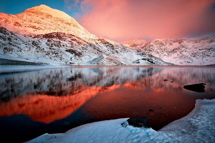 lake, Landscape, Sunlight, Reflection, Snowy Peak HD Wallpaper Desktop Background