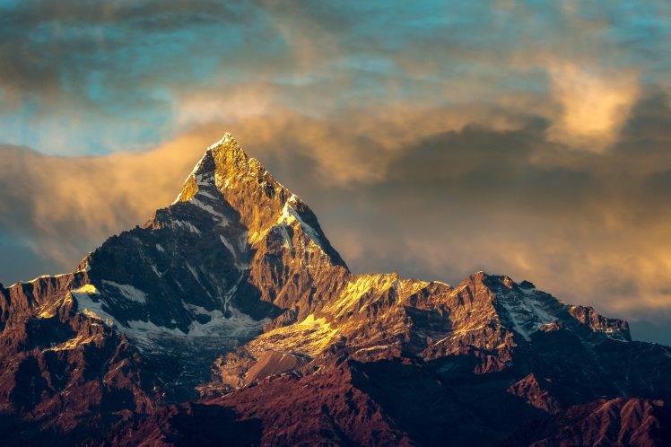 mountain, Nature, Landscape, Snowy Peak, Clouds, Sunlight, Shadow HD Wallpaper Desktop Background