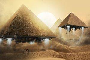 desert, Fantasy Art, Egypt, Camels, Sand, Abstract, Pyramid