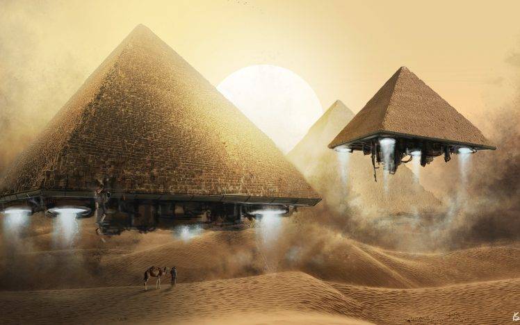 desert, Fantasy Art, Egypt, Camels, Sand, Abstract, Pyramid HD Wallpaper Desktop Background