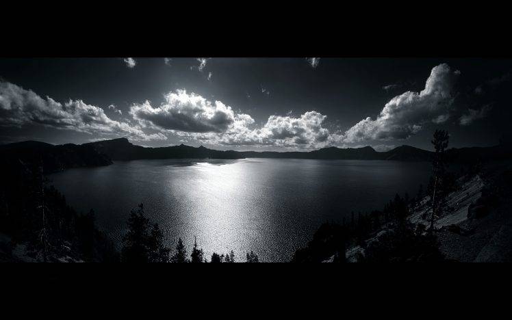lake, Landscape, Clouds, Black, White HD Wallpaper Desktop Background