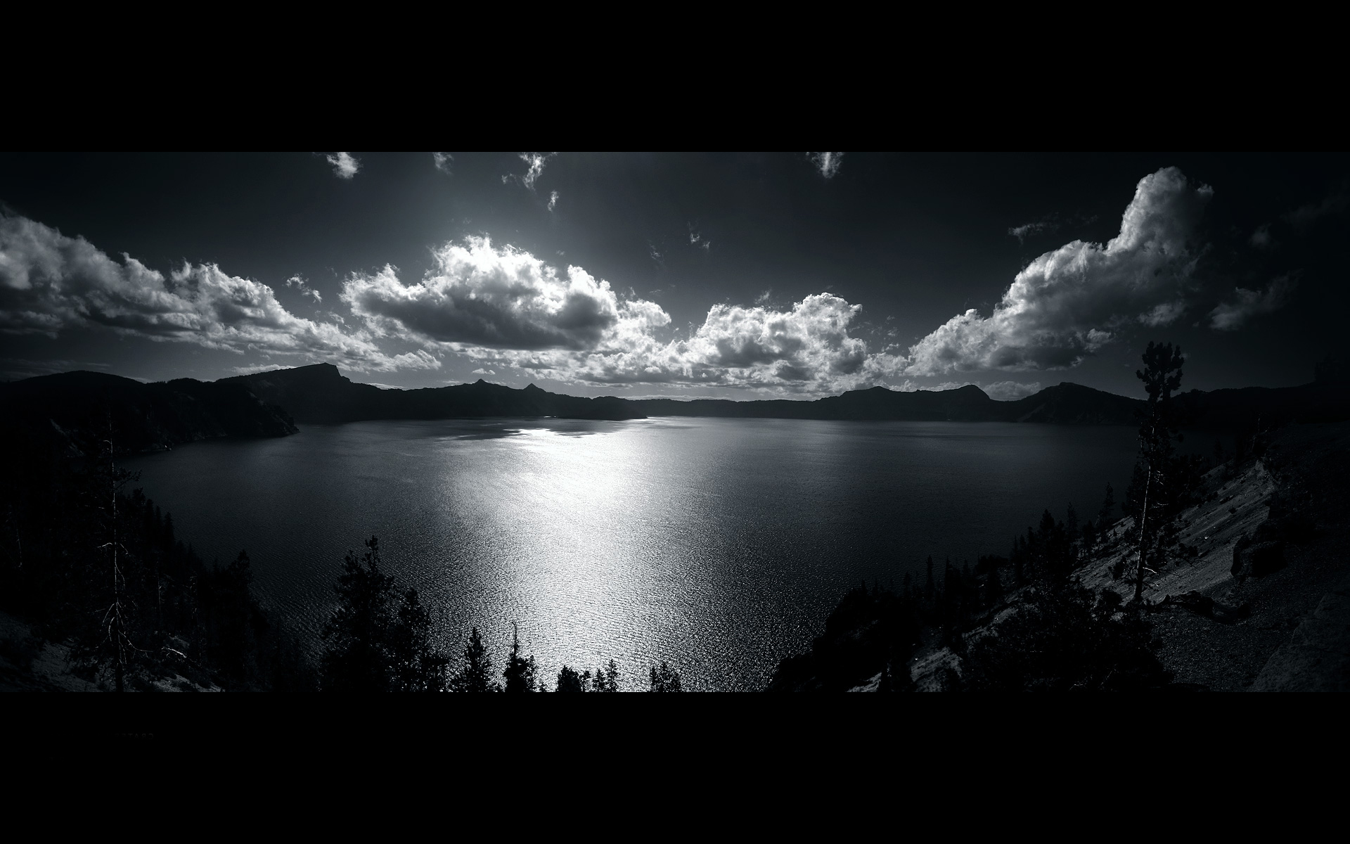 lake, Landscape, Clouds, Black, White