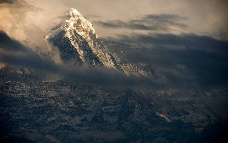 nature, Landscape, Himalayas, Mountain, Snowy Peak, Sunset, Mist, Nepal, Clouds HD Wallpaper Desktop Background