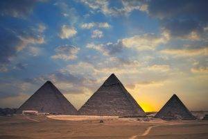 pyramid, Pyramids Of Giza, Nature, Architecture, Desert, Sunset, Landscape, Clouds, Egypt