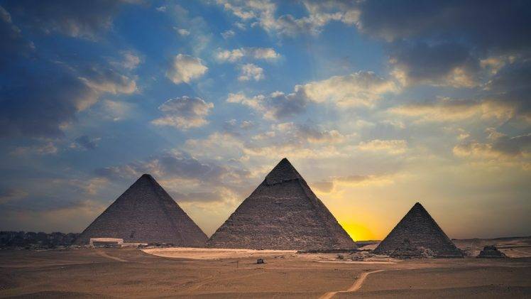 pyramid, Pyramids Of Giza, Nature, Architecture, Desert, Sunset, Landscape, Clouds, Egypt HD Wallpaper Desktop Background