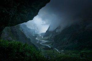 valley, Mountain, Mist, France, Nature, River, Forest, Shrubs, Storm, Morning, Landscape