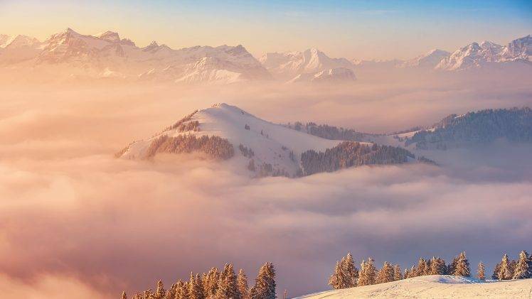 landscape, Mist, Mountain, Snow HD Wallpaper Desktop Background