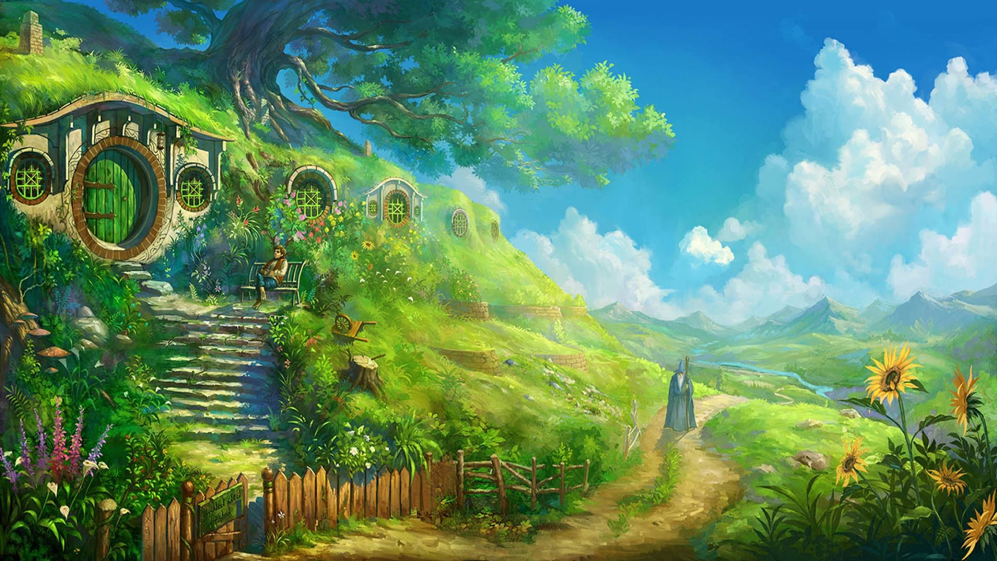 landscape, The Lord Of The Rings, Sky, The Shire, Bilbo Baggins, Bag End Wallpaper