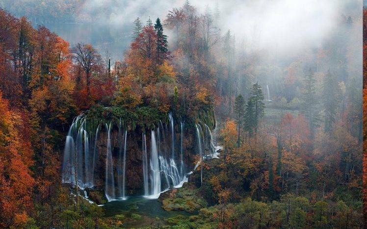 nature, Landscape, Waterfall, Forest, Mist, Morning, Trees, Fall, Plitvice National Park, Croatia, Colorful HD Wallpaper Desktop Background