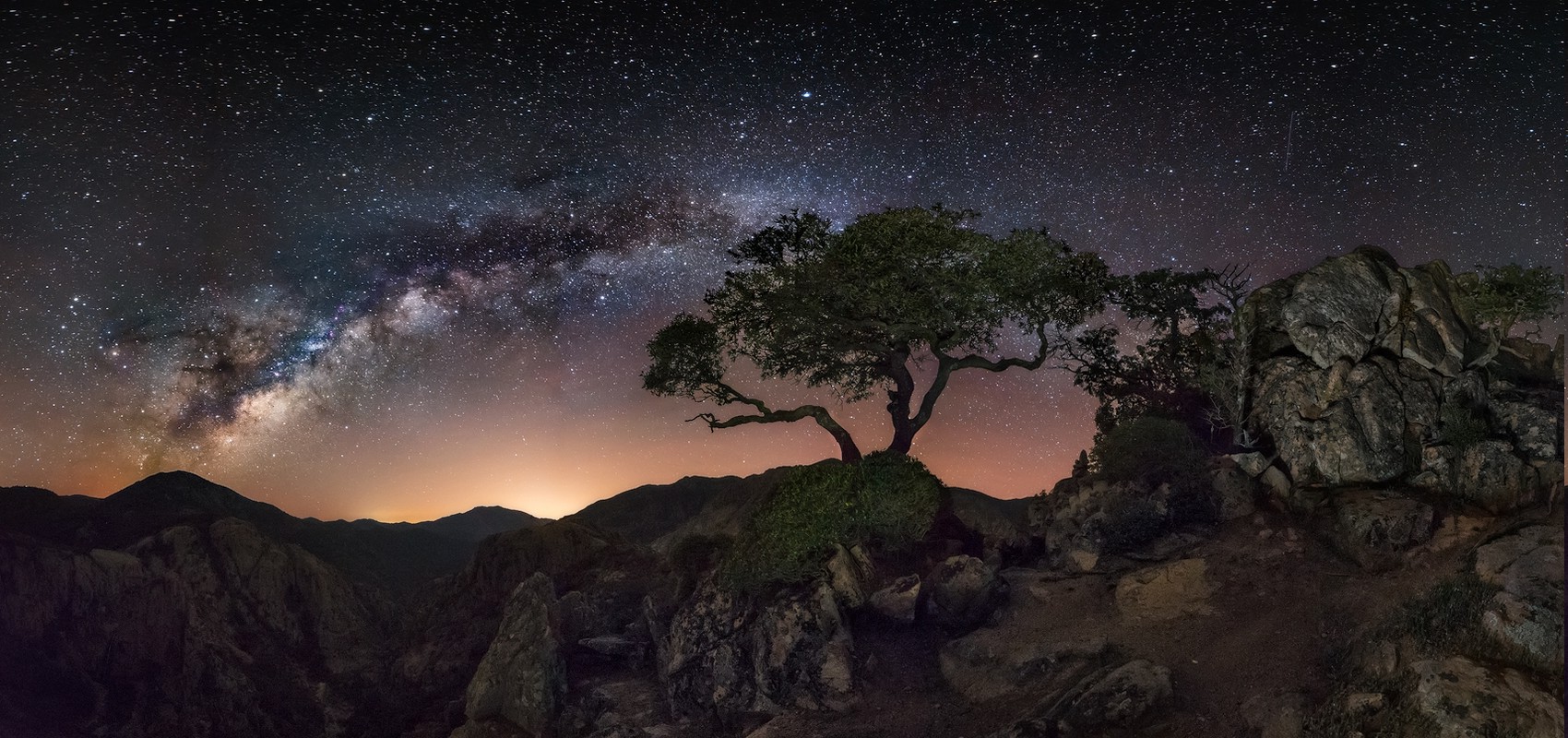 nature, Landscape, Starry Night, Milky Way, Trees, Mountain, Lights, Long Exposure, Space, Rock Wallpaper