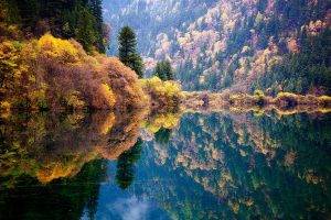 nature, Landscape, Blue, Reflection, Fall, Forest, Lake, Mountain, Colorful, Water, China, Trees