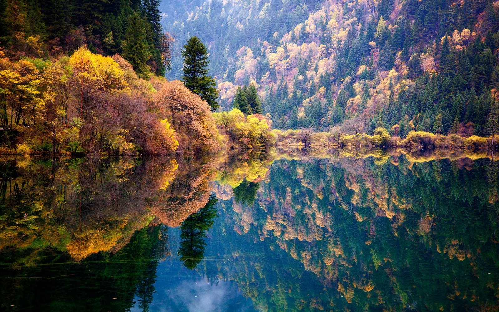nature, Landscape, Blue, Reflection, Fall, Forest, Lake, Mountain, Colorful, Water, China, Trees Wallpaper