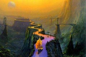 river, Boat, Fantasy Art, Landscape