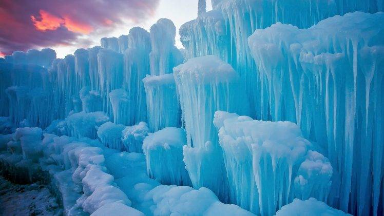 Nature Landscape Winter Snow Ice Iceberg Icicle Blue Clouds