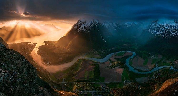 landscape, Max Rive, Photo Manipulation, Mountain, River, Nature, Sunlight HD Wallpaper Desktop Background