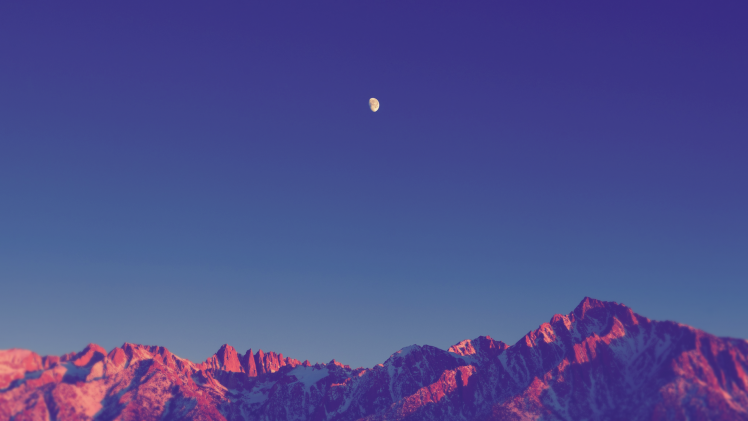 landscape, Simple, Nature, Moon, Shadow, Mountain, Snowy Peak, Sky, Clear Sky, Sunset, Sunlight, Blue HD Wallpaper Desktop Background