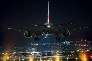 landscape, Night, Airport, Airplane, Lights, Landing, Technology, Osaka, Japan, Cityscape