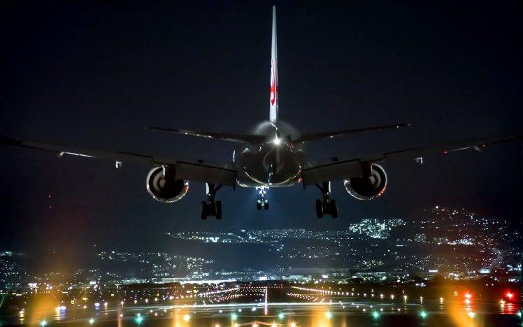 landscape, Night, Airport, Airplane, Lights, Landing, Technology, Osaka, Japan, Cityscape HD Wallpaper Desktop Background
