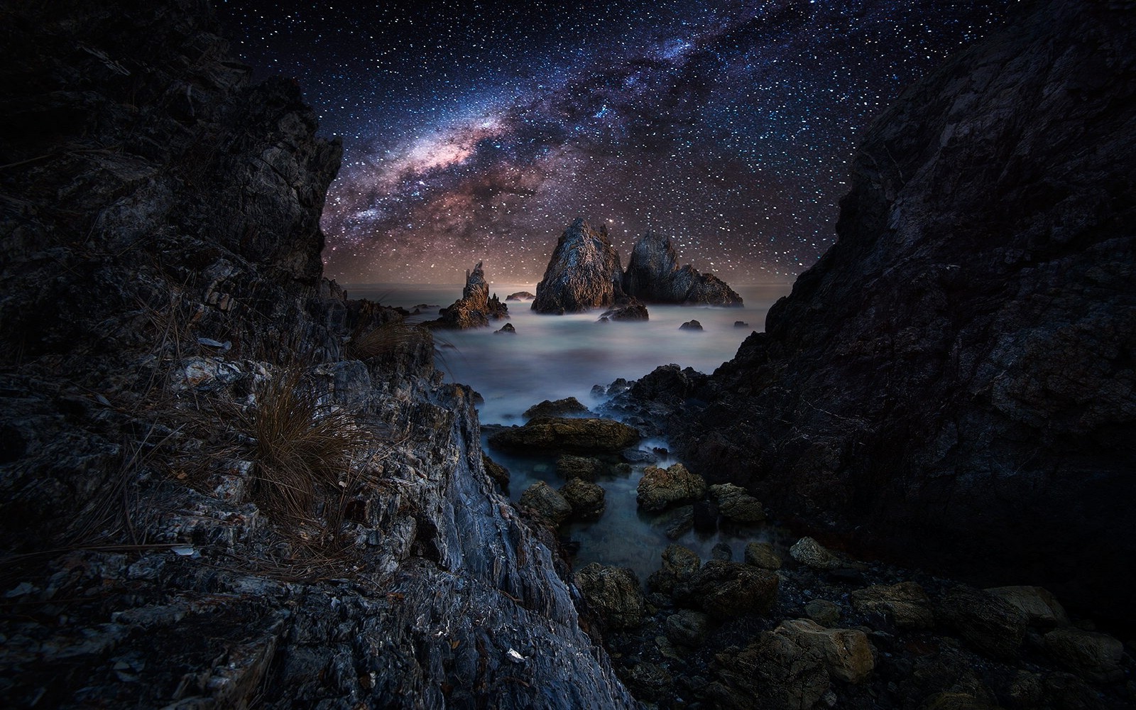 Nature Landscape Coast Tunnel Sea Milky Way Sky Starry Night