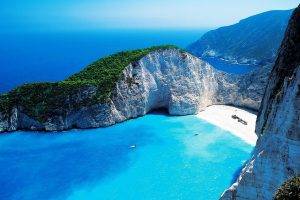 Greece, Cliff, Boat, Sea, Beach, Anime, Navagio Beach
