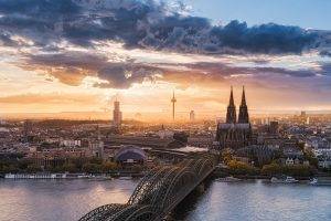 landscape, Nature, Cityscape, Cologne, Germany, Sunset, River, Church, Bridge, Sky, Clouds, Architecture, Urban, Cologne Cathedral