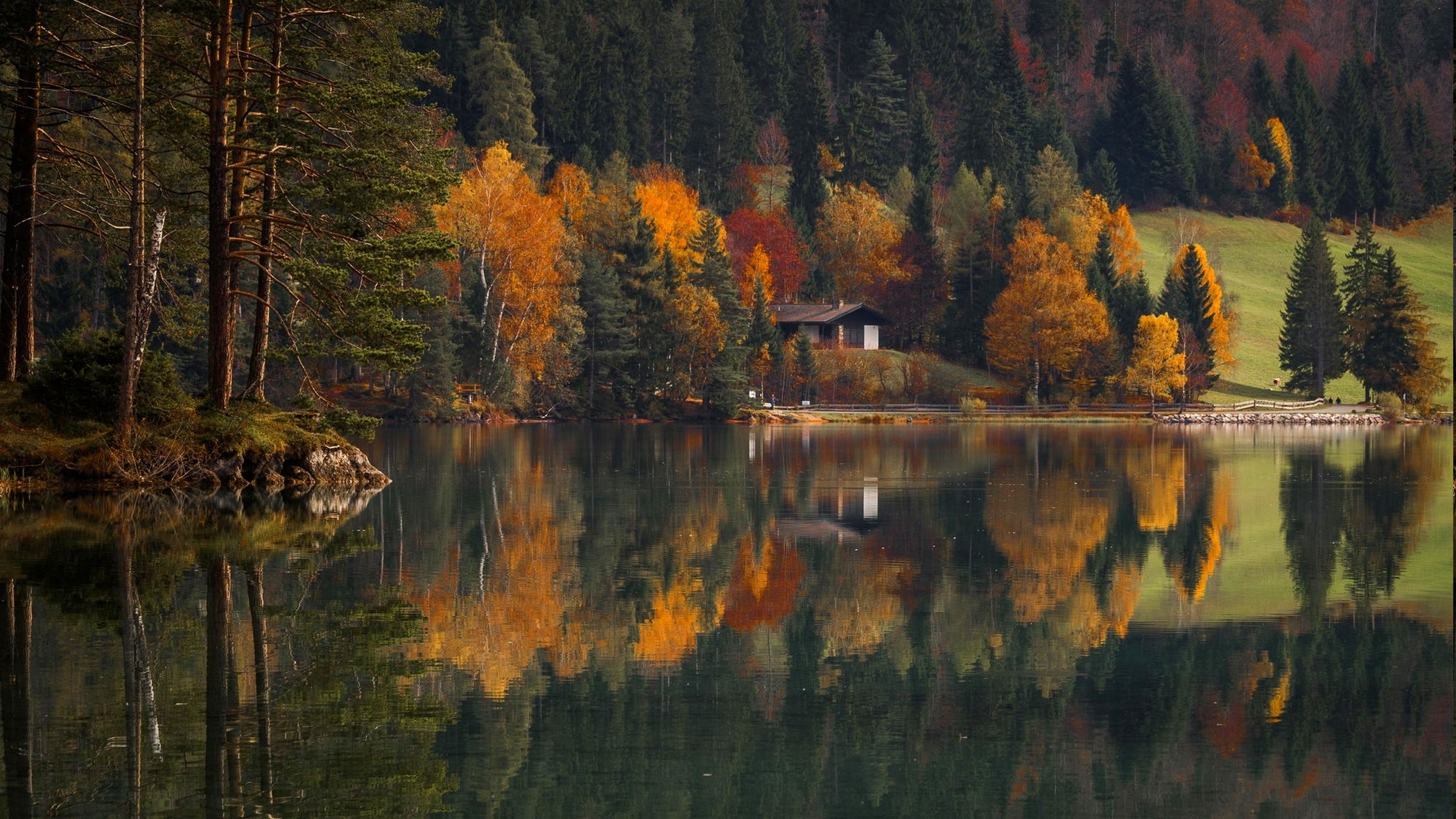 landscape, Nature, Lake, Forest, House, Fall, Reflection, Water, Trees Wallpaper