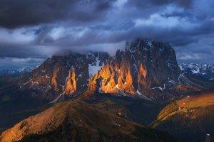 landscape, Mountain, Snowy Peak, Clouds, Sunset, Forest, Italy, Alps