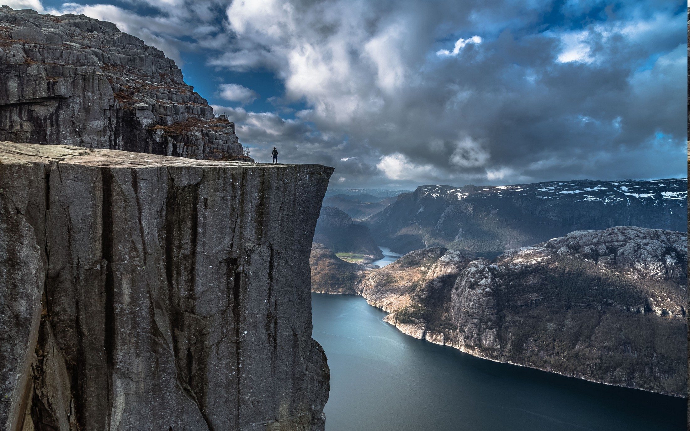 248151 nature landscape fjord alone cliff mountain Norway Preikestolen sea rock calm water valley Europe clouds