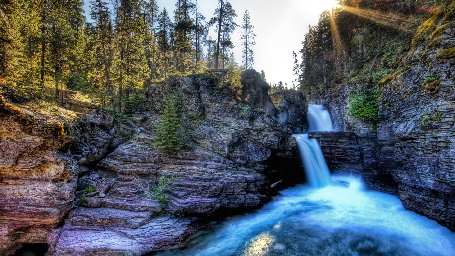 water, Waterfall, Sunlight, Landscape Wallpaper