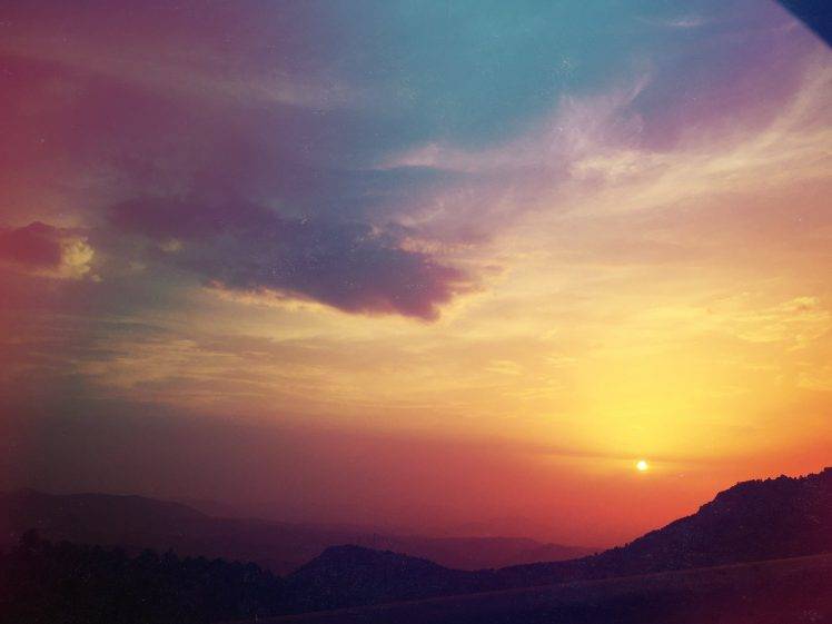 landscape, Sky, Clouds, Filter, Nature, Sunset, Hill HD Wallpaper Desktop Background