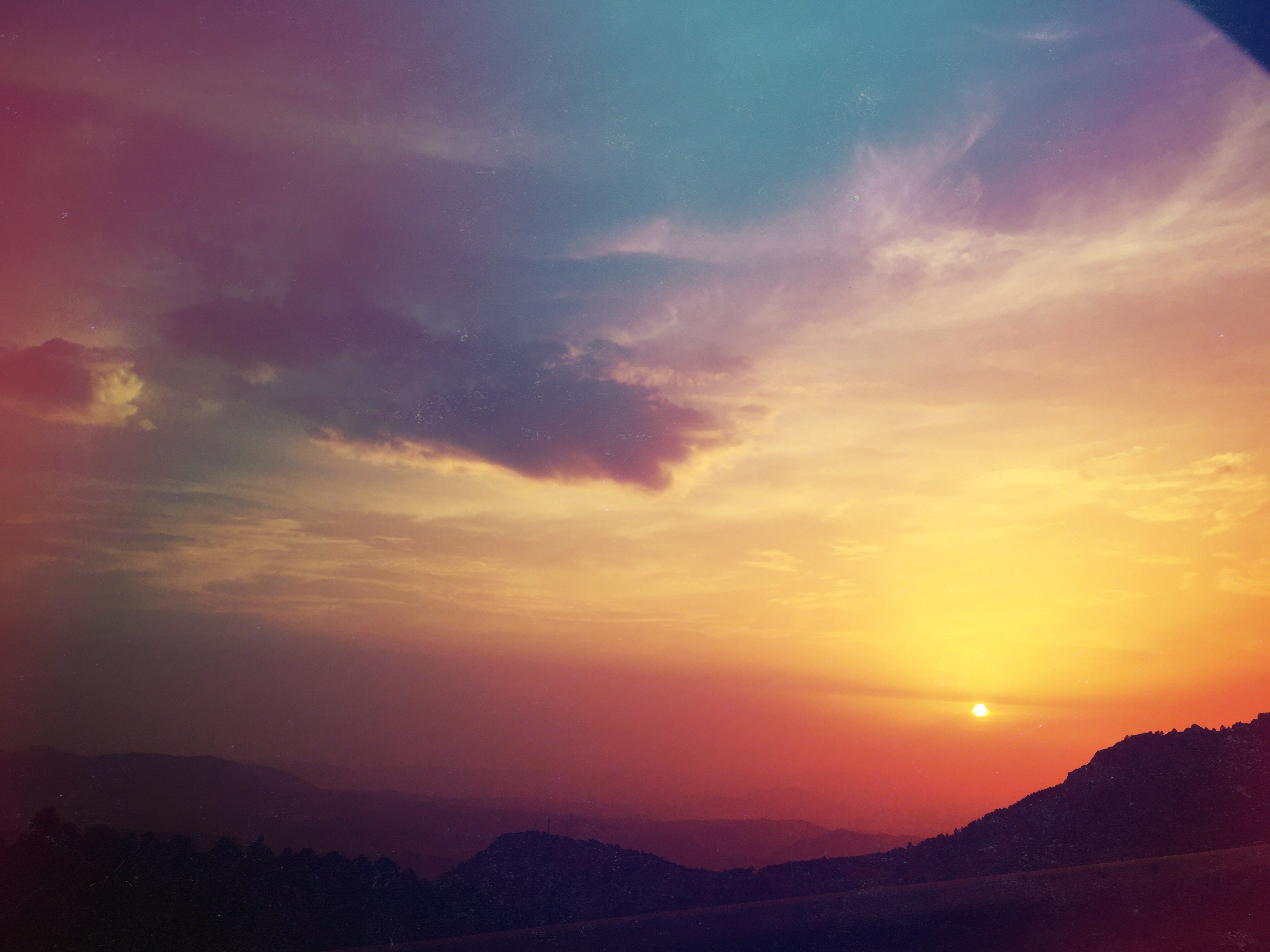 landscape, Sky, Clouds, Filter, Nature, Sunset, Hill Wallpaper
