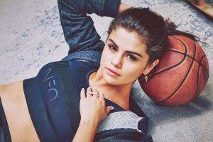 Selena Gomez, Women, Brunette, Sports Bra, Basketball, Lying Down