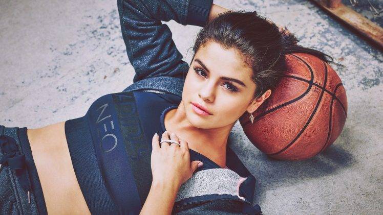 Selena Gomez, Women, Brunette, Sports Bra, Basketball, Lying Down HD Wallpaper Desktop Background