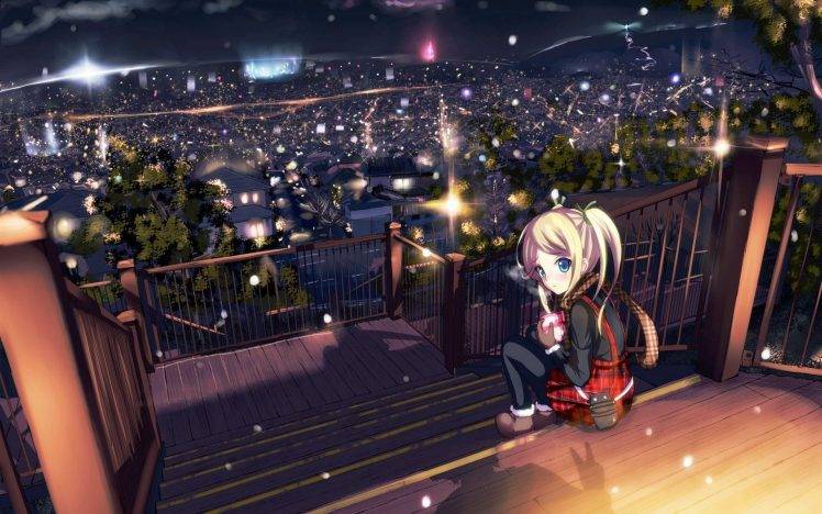 anime Girls, Town, Landscape HD Wallpaper Desktop Background