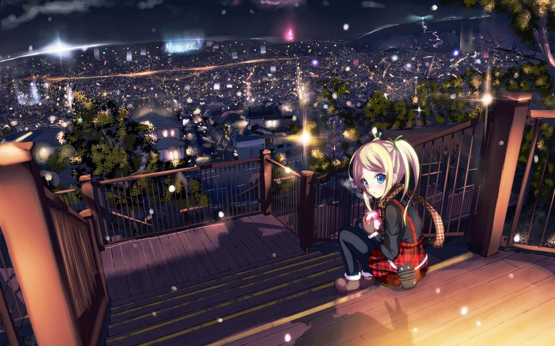 anime Girls, Town, Landscape Wallpaper