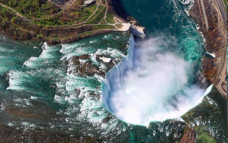 landscape, Nature, Aerial View, Niagara Falls, Canada, River, Waterfall, Summer, Trees HD Wallpaper Desktop Background