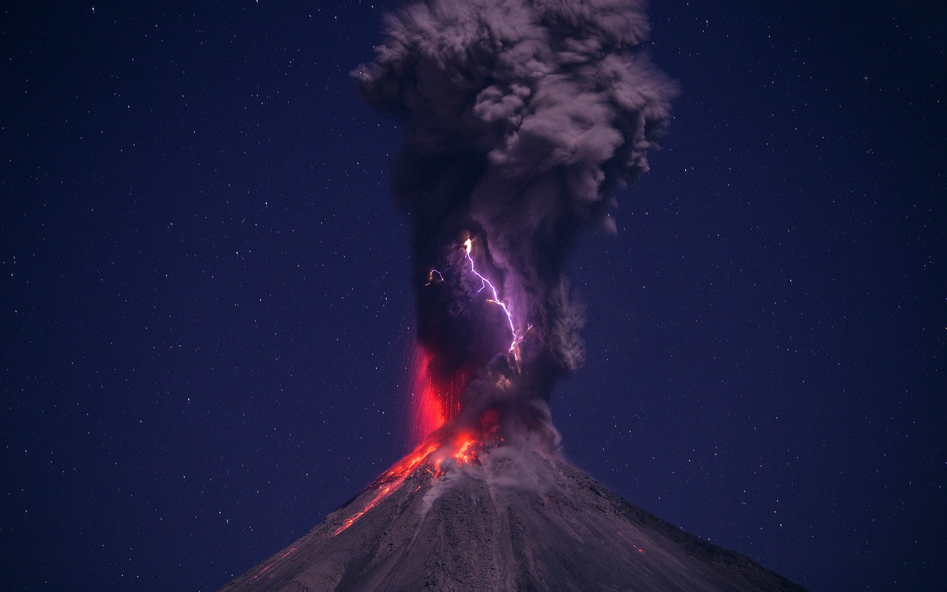 volcano, Landscape, Clouds, Lightning Wallpaper