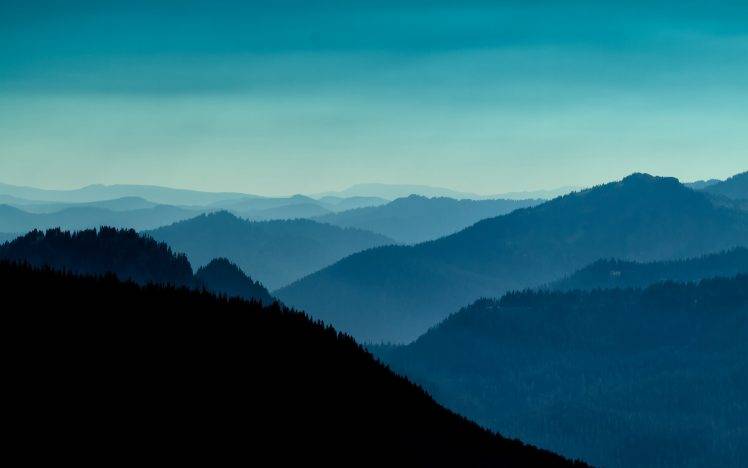 nature, Landscape, Silhouette, Evening, Sky, Blue, Forest, Hill, Valley, Horizon HD Wallpaper Desktop Background