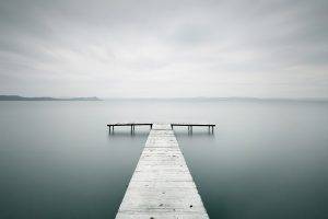 nature, Landscape, Water, Sea, Long Exposure, Blurred, Horizon, Hill, Wood, Sticks, Pier, Clouds, Wooden Surface, Bright