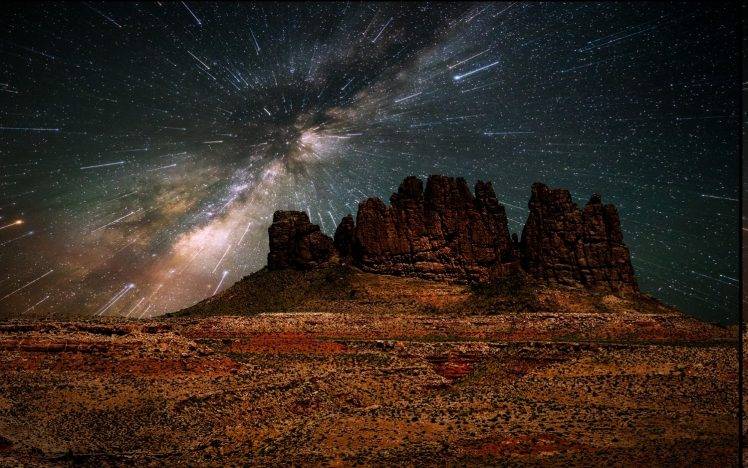 nature, Landscape, Desert, Starry Night, Long Exposure, Milky Way, Galaxy, Mountain, Universe, Space, Erosion HD Wallpaper Desktop Background