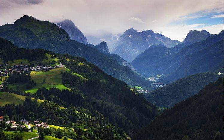 nature, Landscape, Village, Mountain, Forest, Italy, Valley, Mist, Clouds, Summer, Alps HD Wallpaper Desktop Background