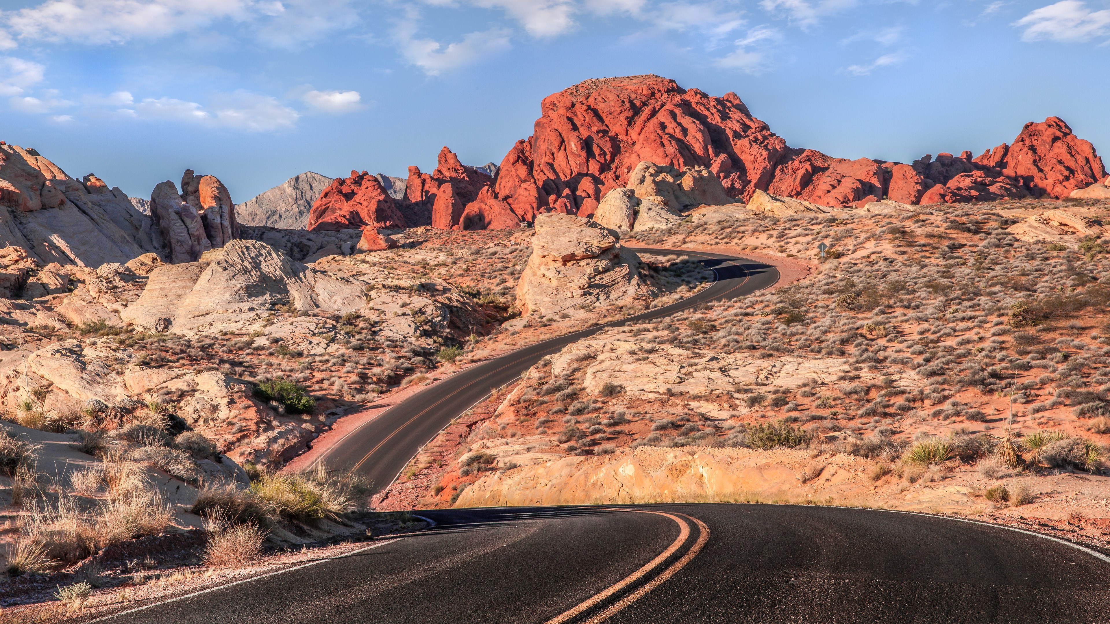 road, Mountain, Desert, Clouds, Warm Colors, Landscape, Nevada, Valley Of Fire State Park, USA, Nature, Shadow, Rock, Rock Formation Wallpaper
