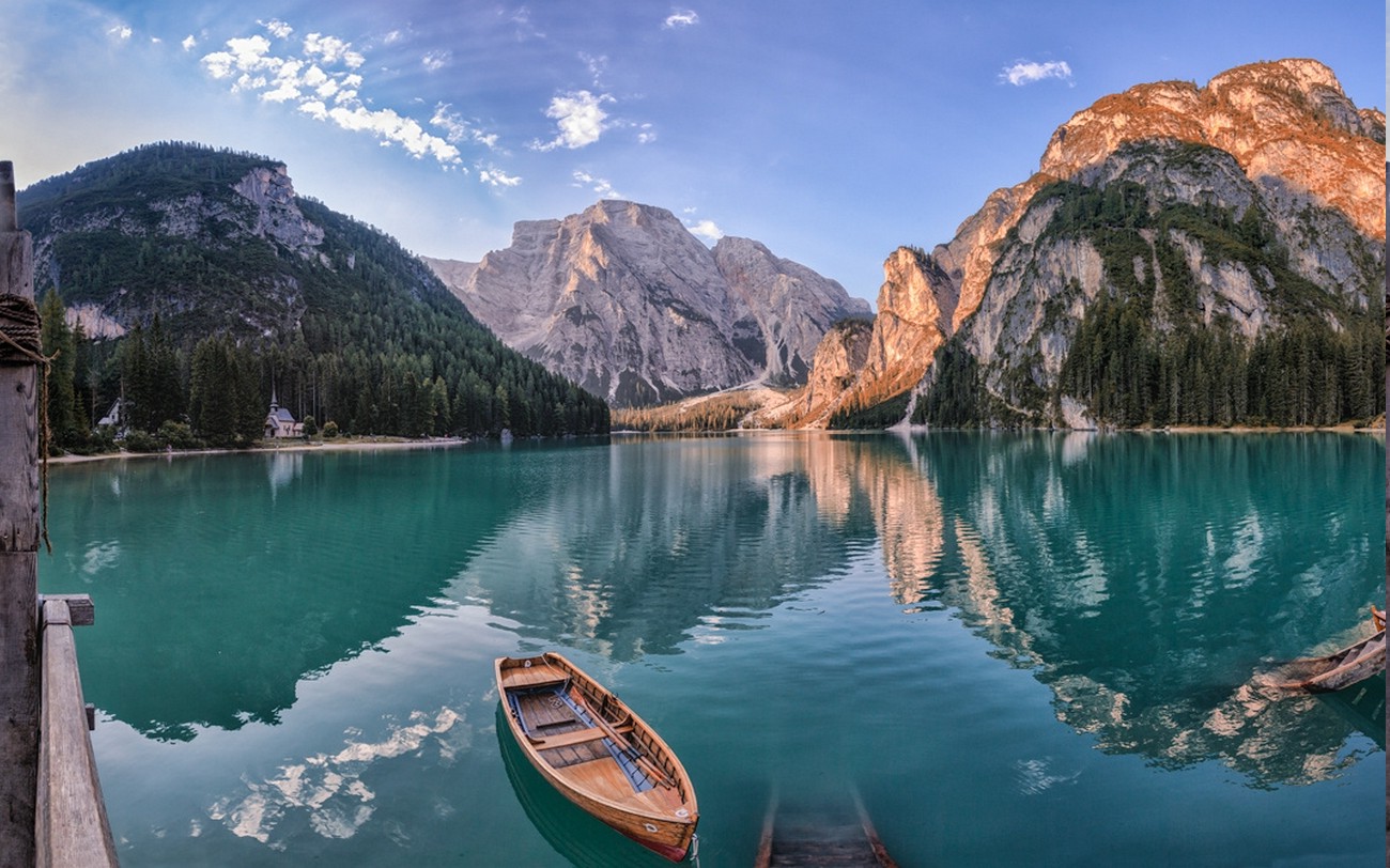 nature, Landscape, Summer, Lake, Forest, Mountain, Church, Boat, Morning, Italy, Reflection, Turquoise, Water Wallpaper