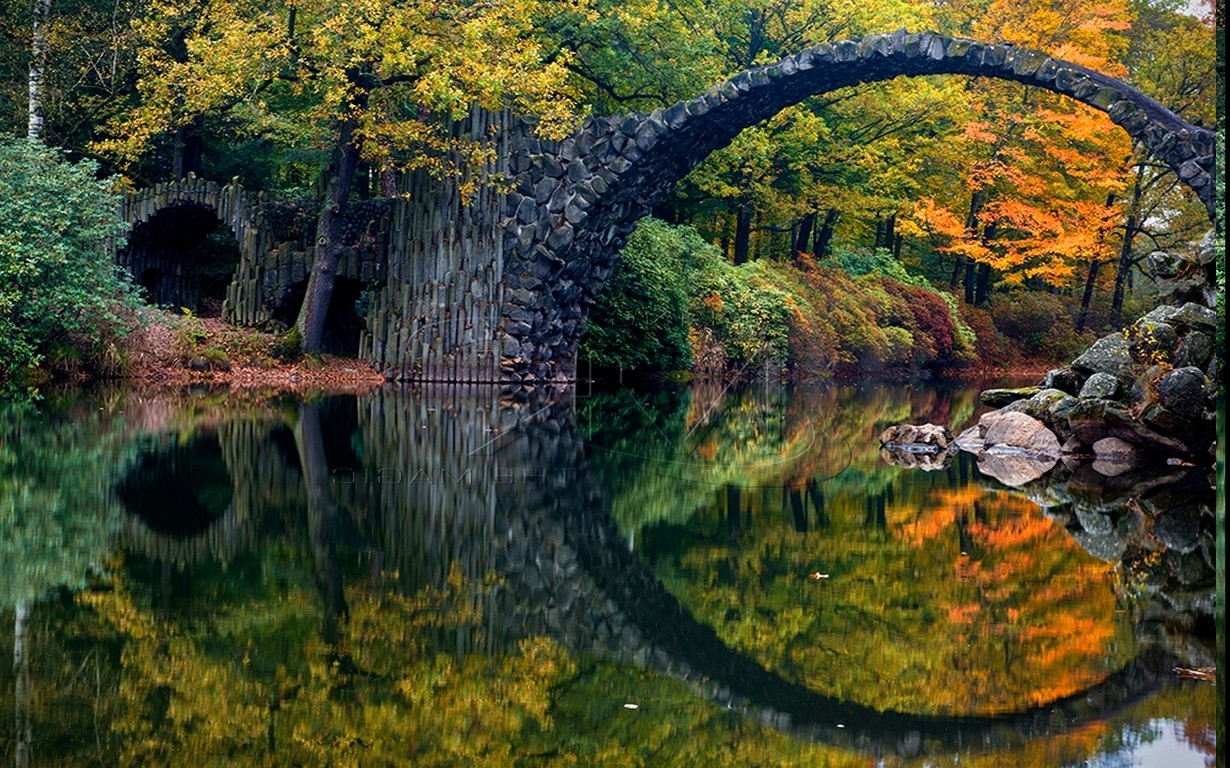 nature, Landscape, Fall, Colorful, Bridge, Forest, Reflection, River, Germany, Trees, Water, Shrubs Wallpaper