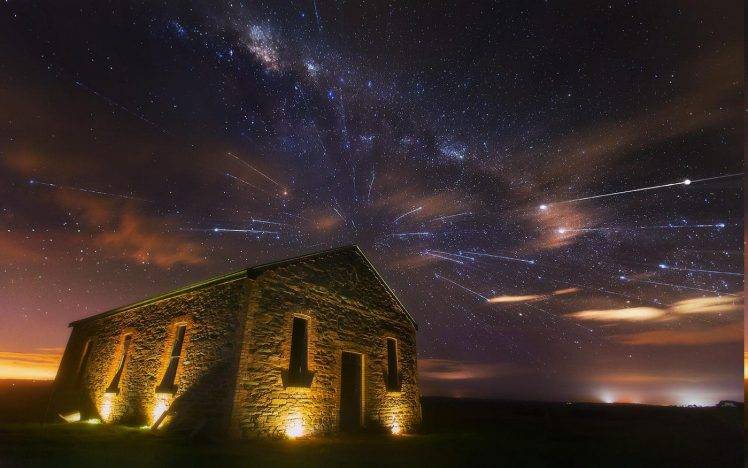 landscape, Nature, Starry Night, Milky Way, Monument, Lights, Mist, New Zealand, Galaxy HD Wallpaper Desktop Background
